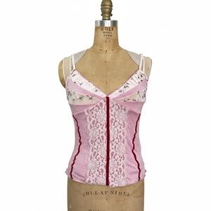 Surrealist USA Vintage Y2K Pink Velvet Floral Cami Tank Sz S Coquette Romantic